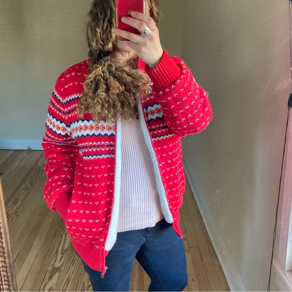 Fair Isle Men's / Unisex vintage sweater jacket fleece and quilted size small